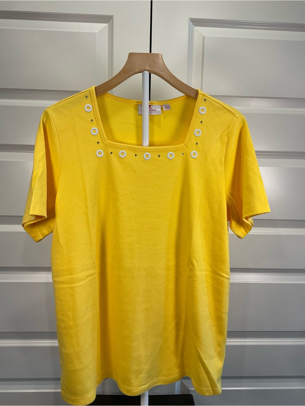 Quacker Factory Yellow Square Neck Tee with Eyelet Accents